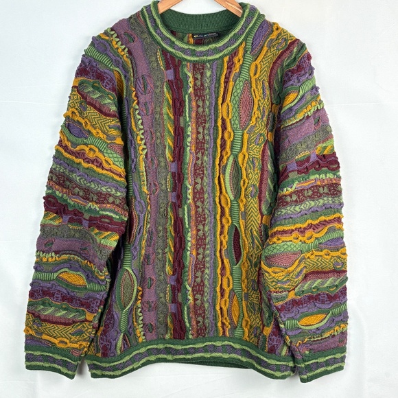 VTG COOGI Australia Men 100% Wool 3D Chunky CrewNeck Sweater Sz L/ XL Cosby Rare - Picture 1 of 14